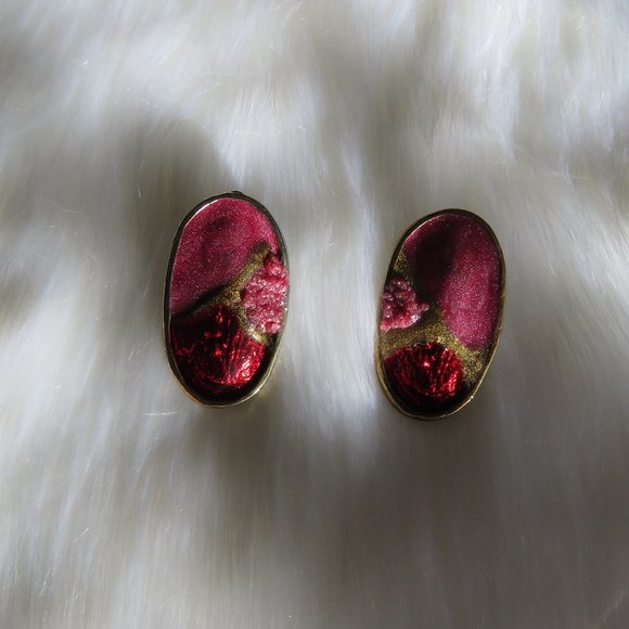 Red & Pink Enamel Finish Pierced Earrings - Picture 2 of 5